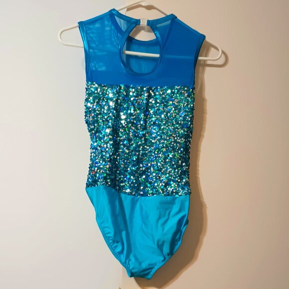 EUC ~A Wish Come True ~ Turquoise Colored Leotard with Sequins (Adult Medium) - Picture 2 of 10